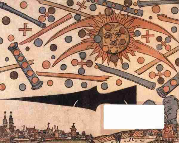 Das Original - blau, orange und gr�n koloriert vom Augenzeugen Hannes Glaser - geh�rt zum Fundus des Pfarrers Johann Jakob Wick (1522-1614), der aus �hnlichen Flugbl�ttern, Zeitungsnachrichten und Berichten von Freunden ein reichhaltiges Archiv �ber Curiosa des 16. Jahrhunderts anlegte. Die sogenannte �Wickiana�, immerhin dreiundzwanzig B�nde stark, wird seit 1836 in der Graphischen Sammlung der Zentralbibliothek Z�rich aufbewahrt.