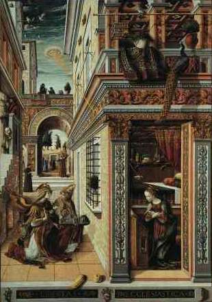 Gem�lde von Carlo Crivelli aus dem Jahre 1486 es tr�gt den Titel : Annunciation und  h�ngt in der National Gallery London.